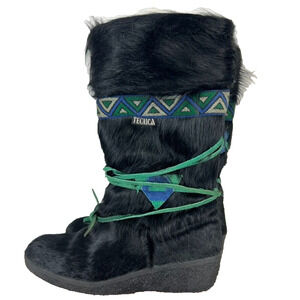 Tecnica Apres Boot Women's Size 38 29 Scandia Black Goat Hair Winter Leather VTG